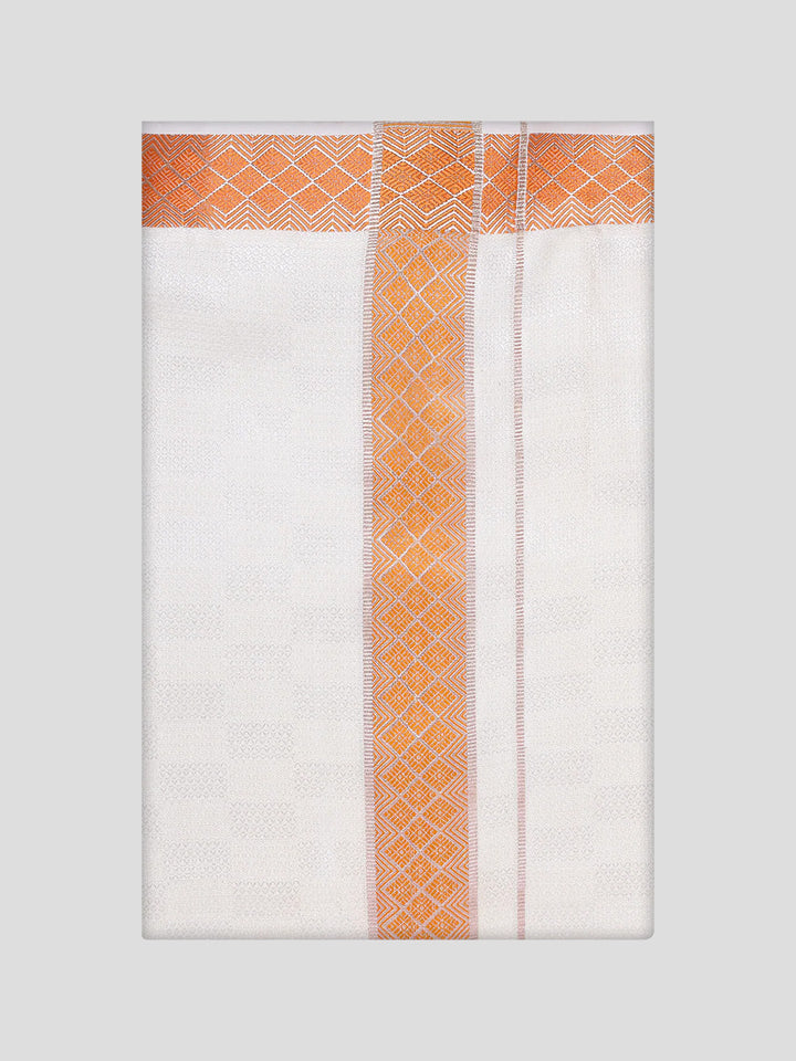 Men's Cotton Orange Shirt and Airtex Matching Border Dhoti Combo Nector