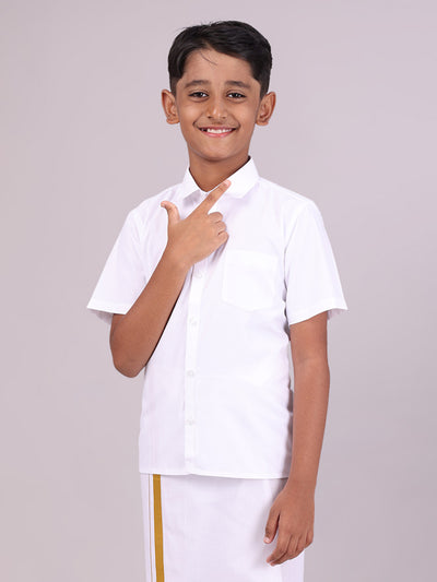 Boy's Cotton White Half Sleeves Shirt Shiny Boy