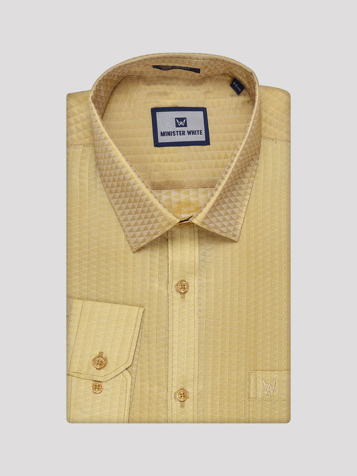 Mens Art Silk Mango Gold Full Sleeves Shirt with 2 1/2" Gold Jari Border Dhoti Combo Nautica
