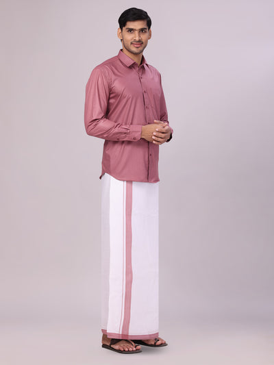 Men's Cotton Dark Pink Matching Shirt and Dhoti Combo Luster side pose