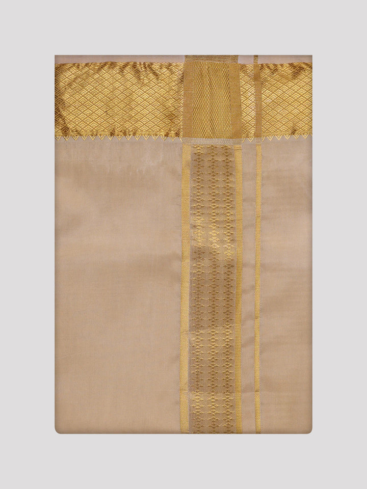 Men's Art Silk Medium Gold  Full Sleeves Plain Shirt with 3" Gold Jari Border Dhoti Combo Mangal