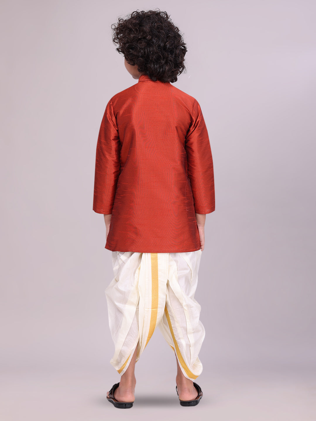 Boys Brown Colour Kurtha with Gold Jari Panchakacham Combo Chitrang