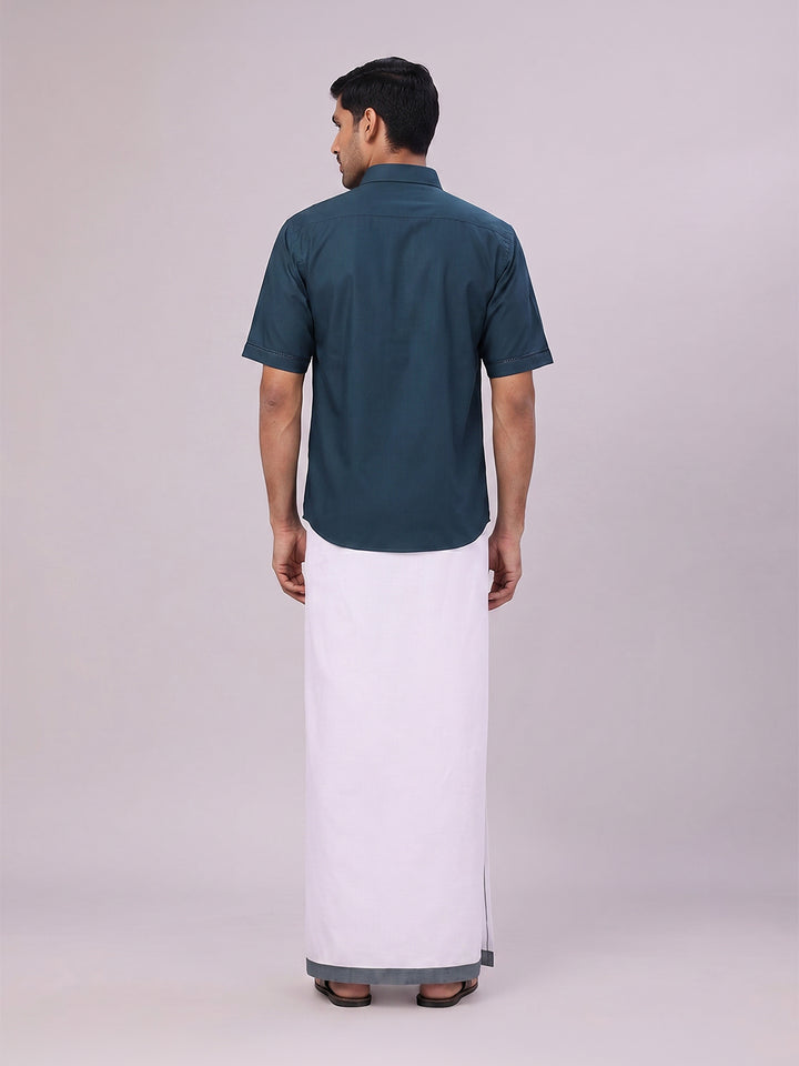 Mens Cotton Dark Green Matching Shirt and Dhoti Combo Luster