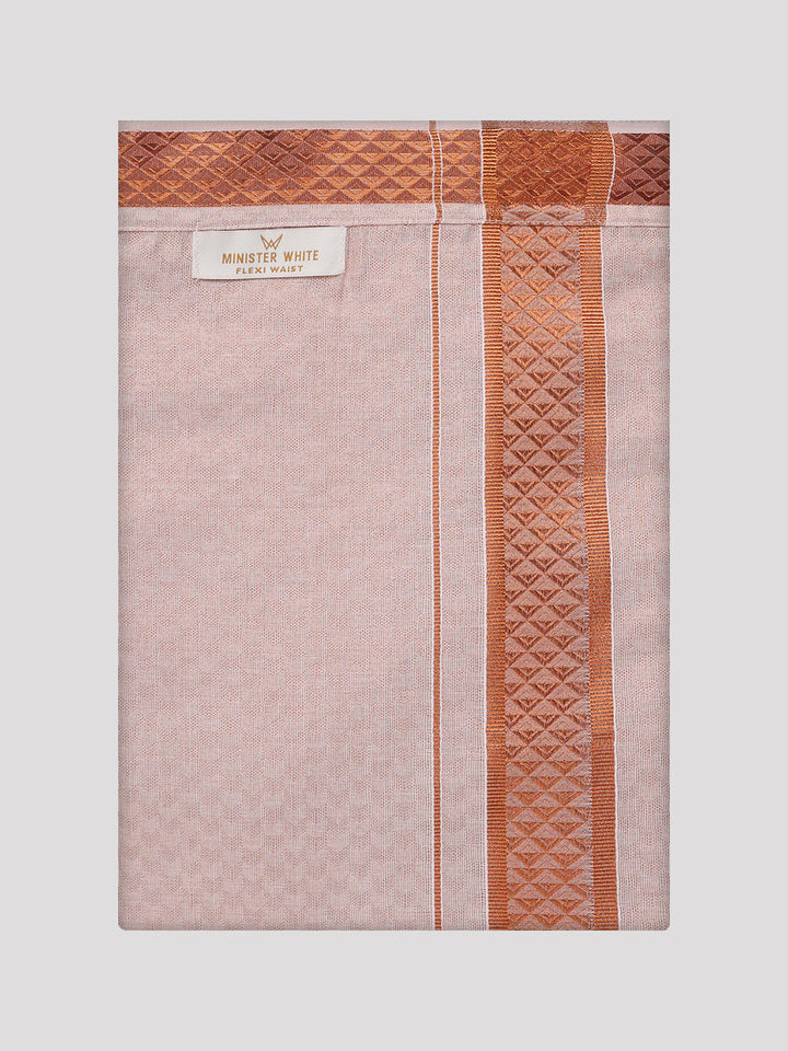 Men's Copper Tissue Dhoti with Intricate Jacquard Border Plum