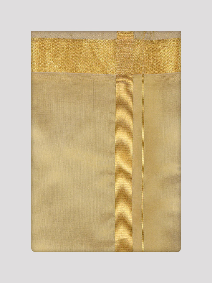 Mens Art Silk Mango Full Sleeves Shirt with Gold Jari Border Dhoti Combo Finesse