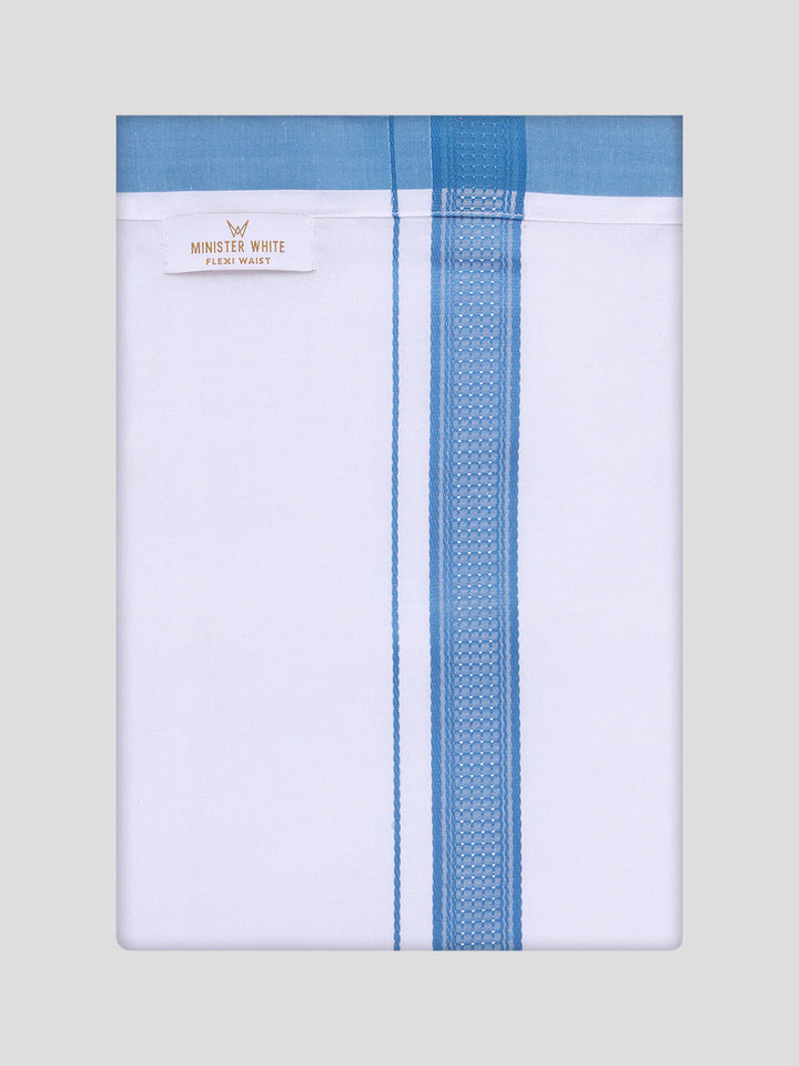 Men's Ramar Blue Dupion Satin Color Shirt with Matching Border Flexi Dhoti Combo Gora Flexi