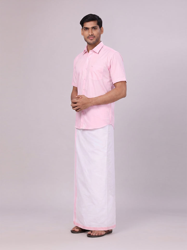 Mens Cotton Pink Matching Shirt and Dhoti Combo Luster
