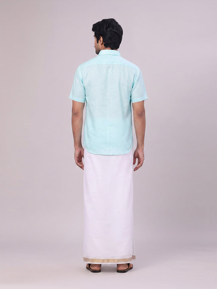 Men's Sea Green Shirt with Matching jacquard Weave Border Dhoti Combo Marsh