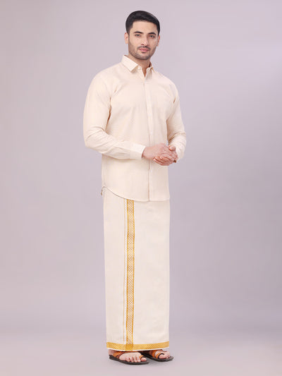 Mens Gold Tissue Jacquard Shirt with Matching Dhoti Combo Zeebra