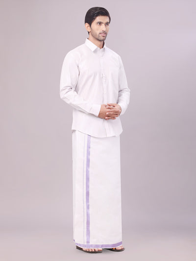 Men's Tissue Lavender Colour Dhoti Shirt Wedding Combo Maverick side pose
