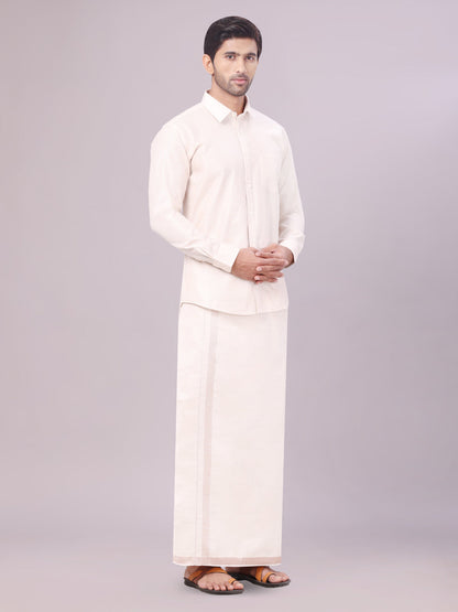 Men's Almond Color Tissue Shirt with Jari Dhoti Combo