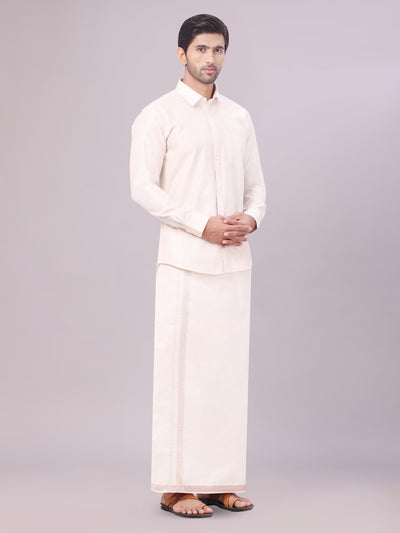 Men's Almond Color Tissue Shirt with Jari Dhoti Combo
