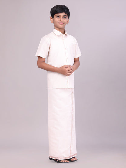 Kids Almond Color Tissue Shirt with Jari Dhoti Combo