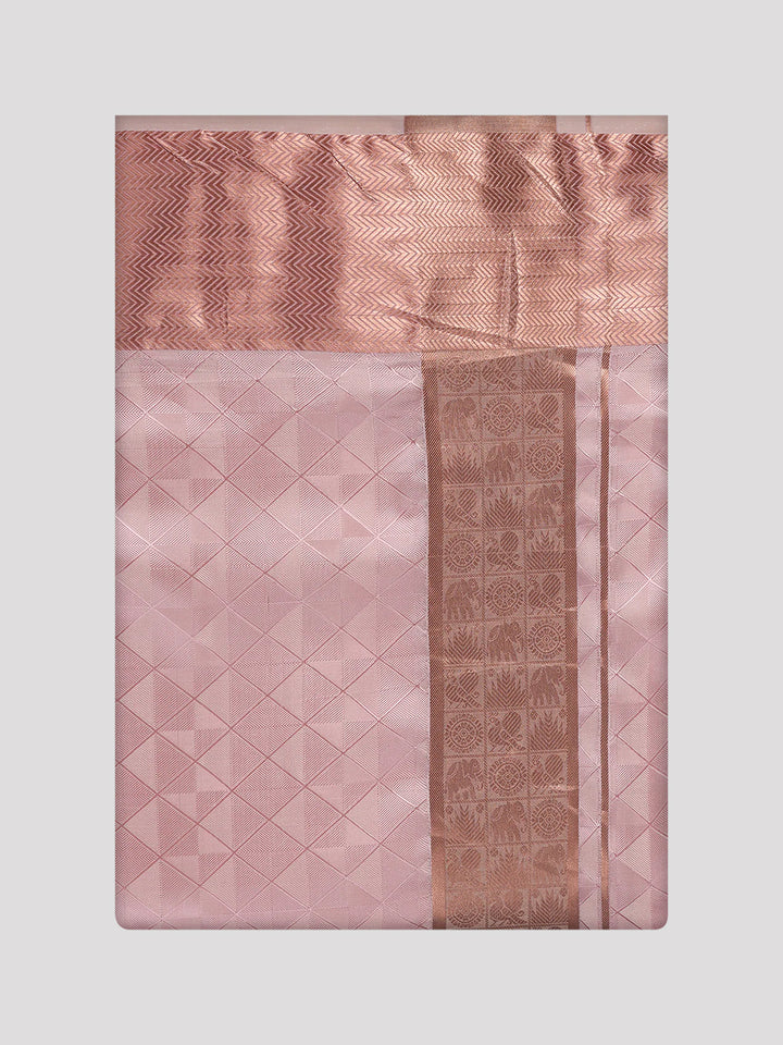 Men's Art Silk Pink Full Sleeves Shirt with 3 1/2" Copper Jari Border Dhoti Combo Nautica