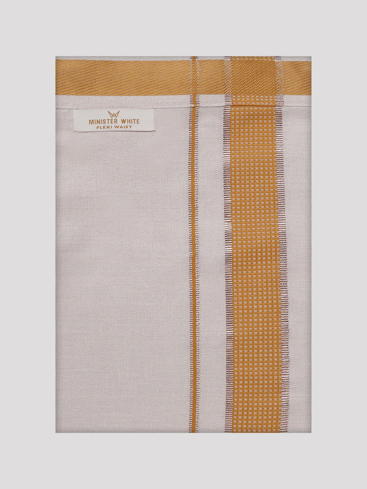 Men's Cotton Mustard Shirt with Tissue Matching Border Flexi Dhoti Wedding Combo Kandala