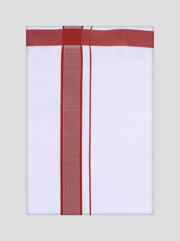 Mens Red Dupion Satin Shirt with Matching Border Dhoti Combo Gora