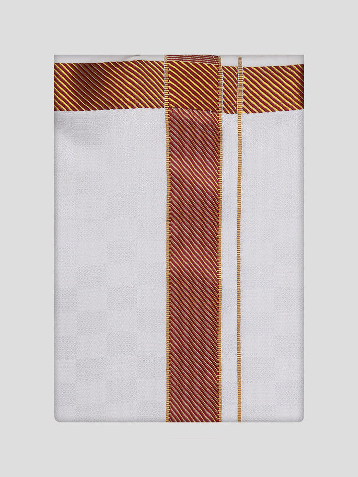 Men's Cotton Maroon Shirt and Airtex Matching Border Dhoti Combo Nector
