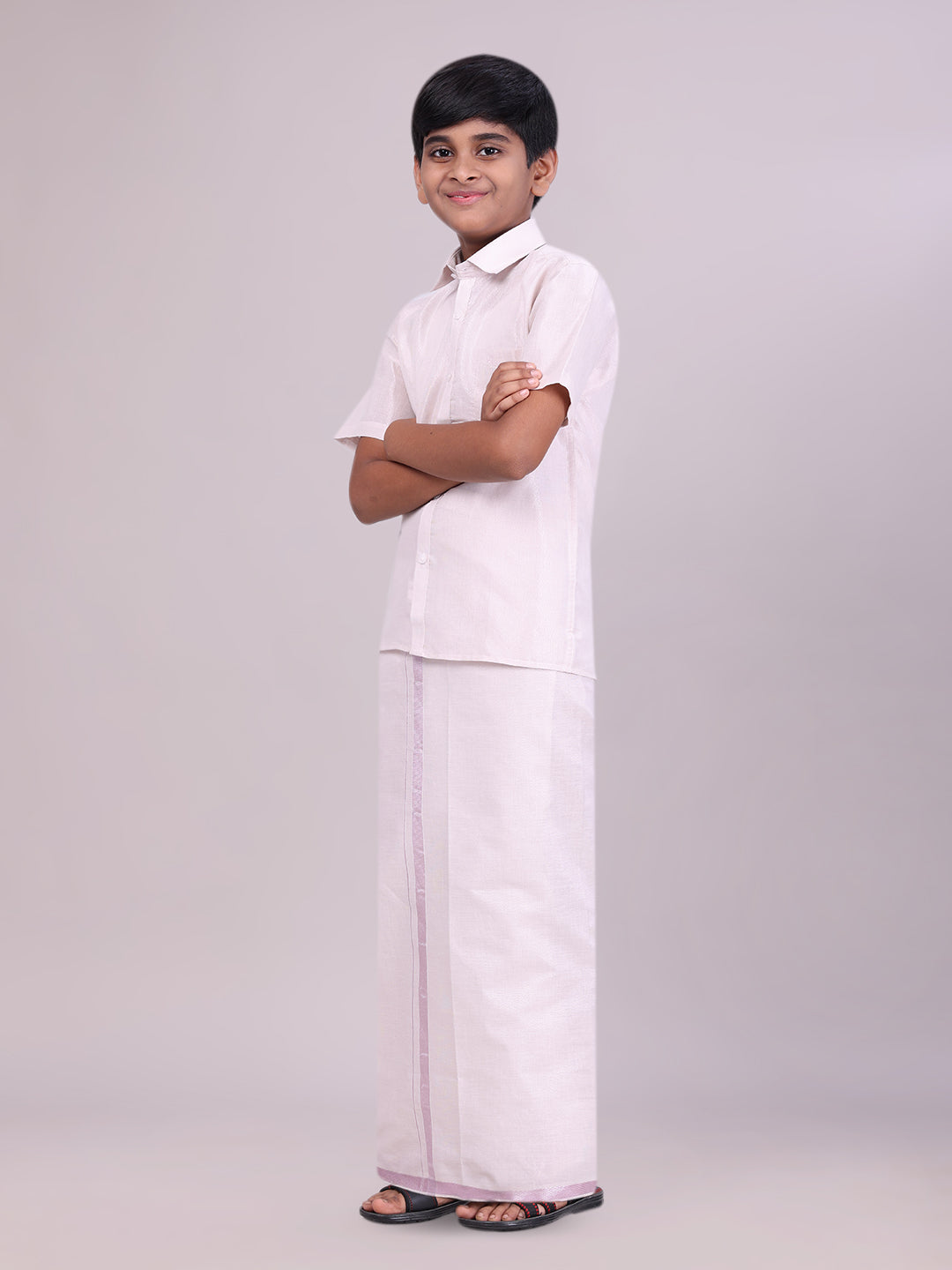 Boys Tissue Light Rose Colour Shirt with Dhoti Combo Ambitious Boy