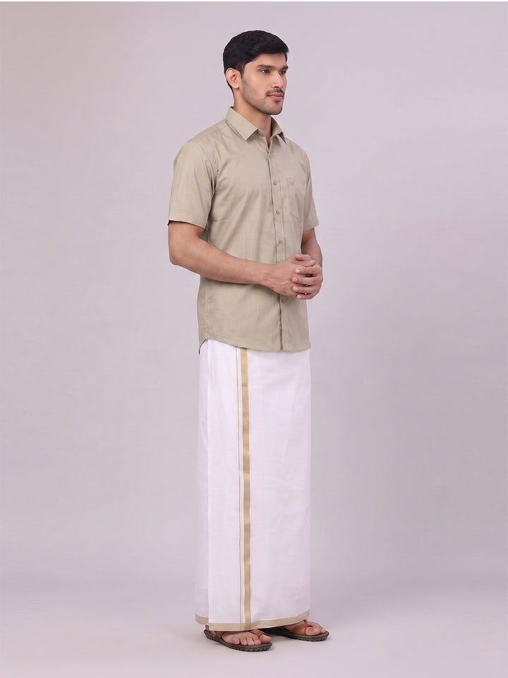 Mens Cotton Light Olive Matching Shirt and Dhoti Combo Luster