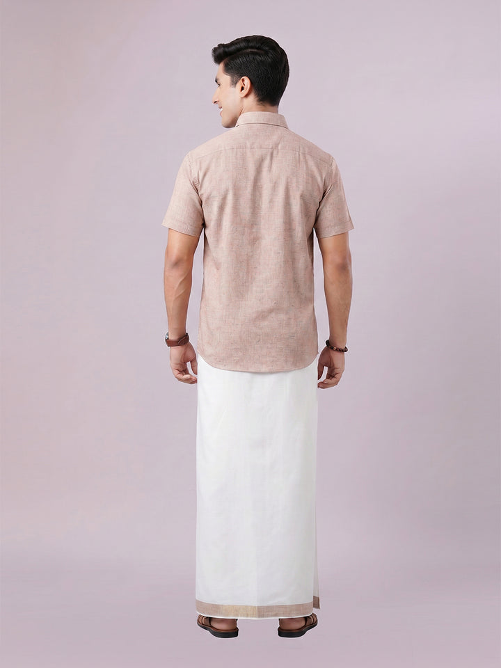 Men's Brown Color Digital Printed Shirt with Matching Printed Border Dhoti Combo Varnam