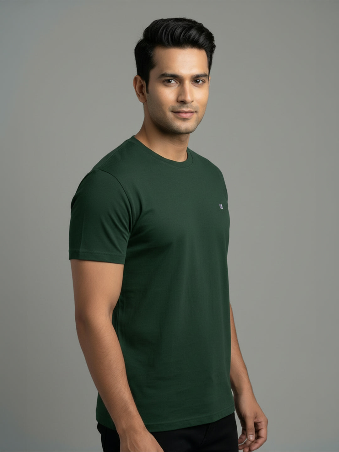 Men's Green Regular Fit Round Neck T-Shirt Crisper