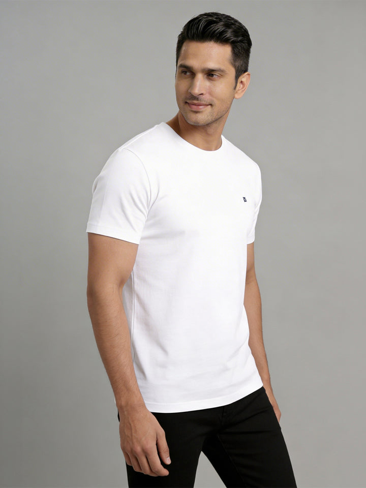 Men's White Regular Fit Round Neck T-Shirt Crisper
