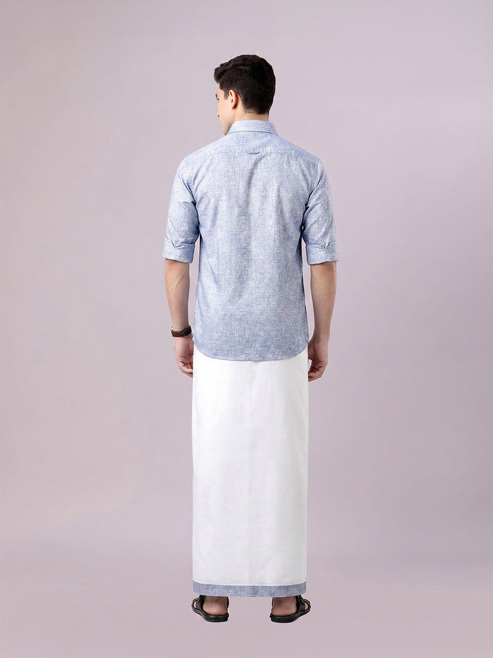 Men's Orchid Color Digital Printed Shirt with Matching Printed Border Dhoti Combo Varnam