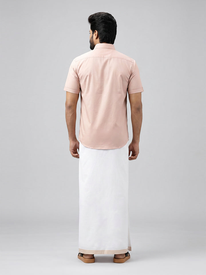 Men's Cotton Beige Matching Shirt with Fancy Printed Border Dhoti Combo Luster Trend