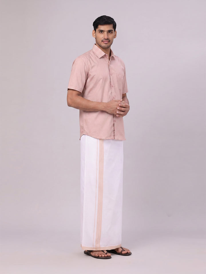 Men's Cotton Beige Matching Shirt and Dhoti Combo Luster