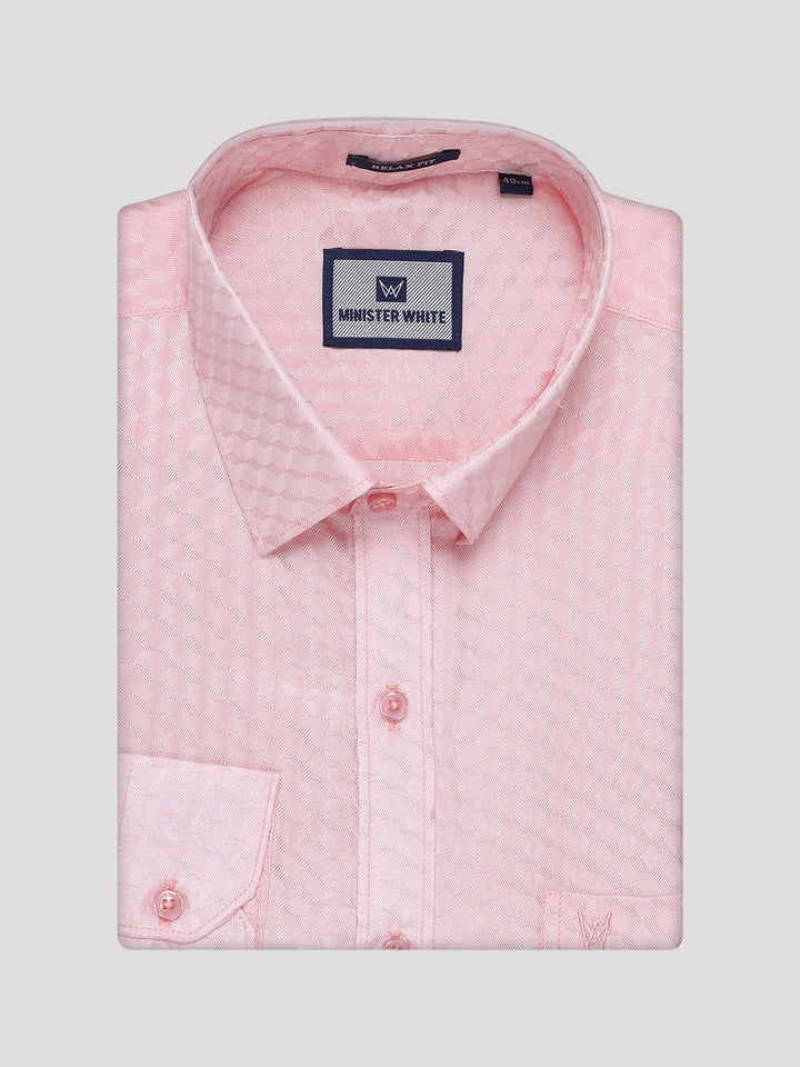 Men's Art Silk Pink Full Sleeves Shirt with 2 1/2" Copper Jari Border Dhoti Combo Nautica