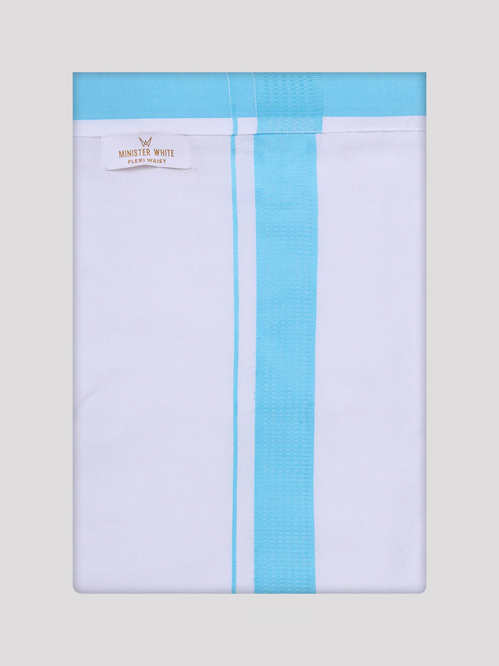 Men's Sky Blue Shirt with Matching Border Flexi Dhoti Combo Casper Flexi