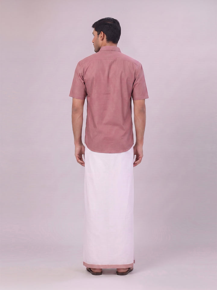 Mens Cotton Dark Pink Matching Shirt and Dhoti Combo Luster