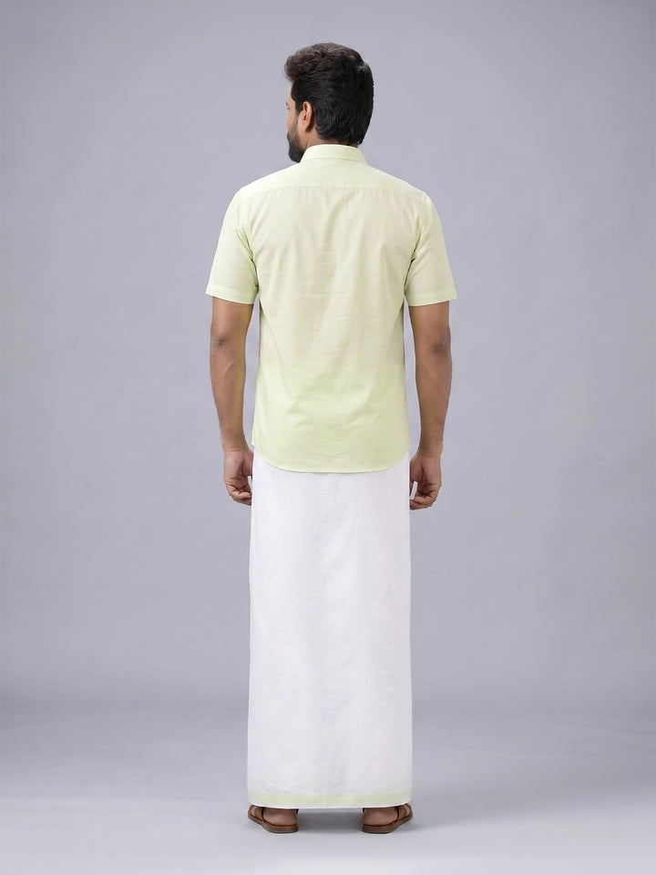 Men's Cotton Light Green Matching Shirt with Fancy Printed Border Dhoti Combo Luster Trend