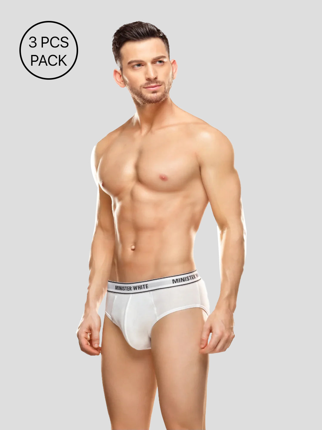 Men's Super Combed White Outer Elastic Brief Warrior (Pack of 3)