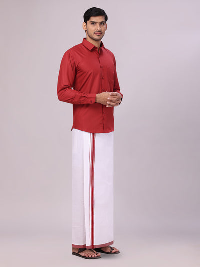 Mens Cotton Maroon Matching Shirt and Dhoti Combo Luster