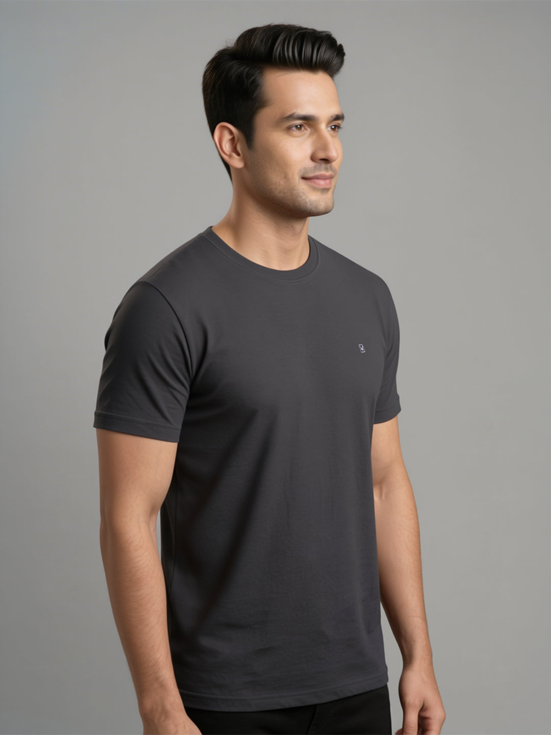 Men's Mill Grey Regular Fit Round Neck T-Shirt Crisper