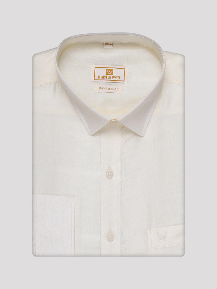 Men's Silk Mix Wedding Cream Shirt, Dhoti, Nerial with Belt Combo - Thamboolam