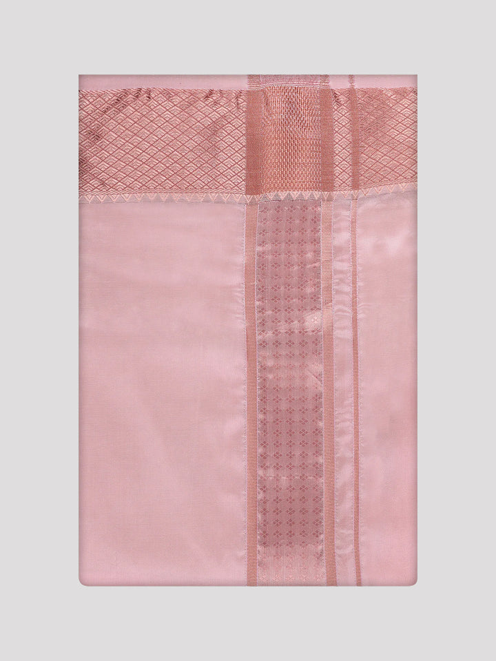 Mens Art Silk Pink Full Sleeves Shirt with 3" Lt.Copper Jari Border Dhoti Combo Mangal