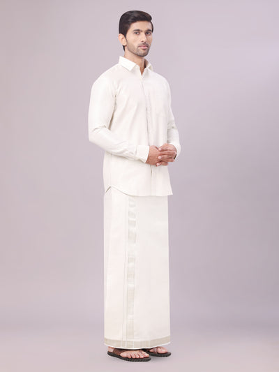 Men's Water Tissue Jacquard Shirt with Matching Dhoti Combo Zeus side pose