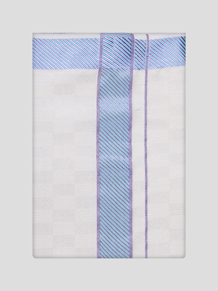 Men's Cotton Sky Blue Shirt and Airtex Matching Border Dhoti Combo Nector