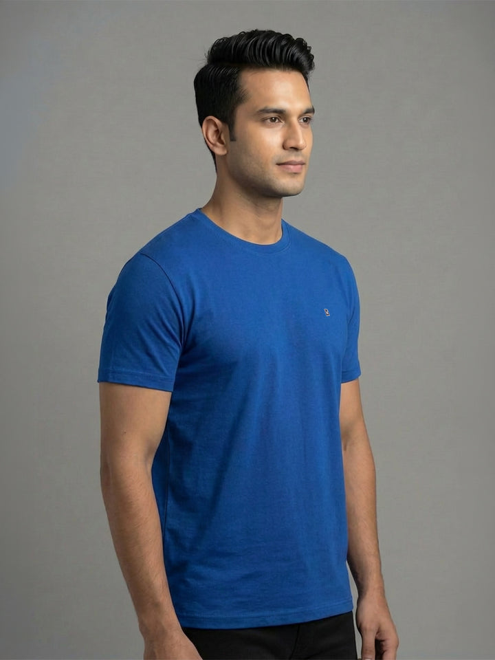 Men's Royal Blue Regular Fit Round Neck T-Shirt Crisper