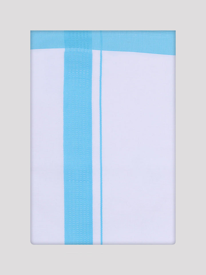 Mens Sky Blue Color Shirt with Matching Border Dhoti Combo Casper