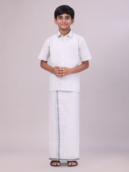 Boys Tissue Grey Colour Shirt with Dhoti Combo 