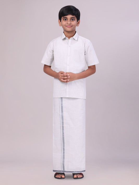 Boys Tissue Grey Colour Shirt with Dhoti Combo 