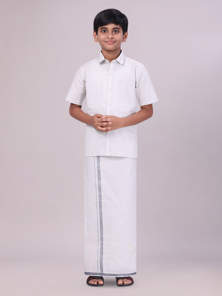 Boys Tissue Grey Colour Shirt with Dhoti Combo 