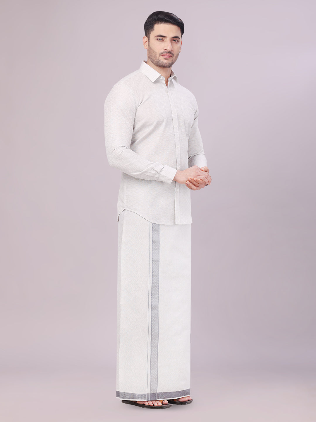 Mens Grey Tissue Jacquard Shirt with Matching Dhoti Combo Zeebra