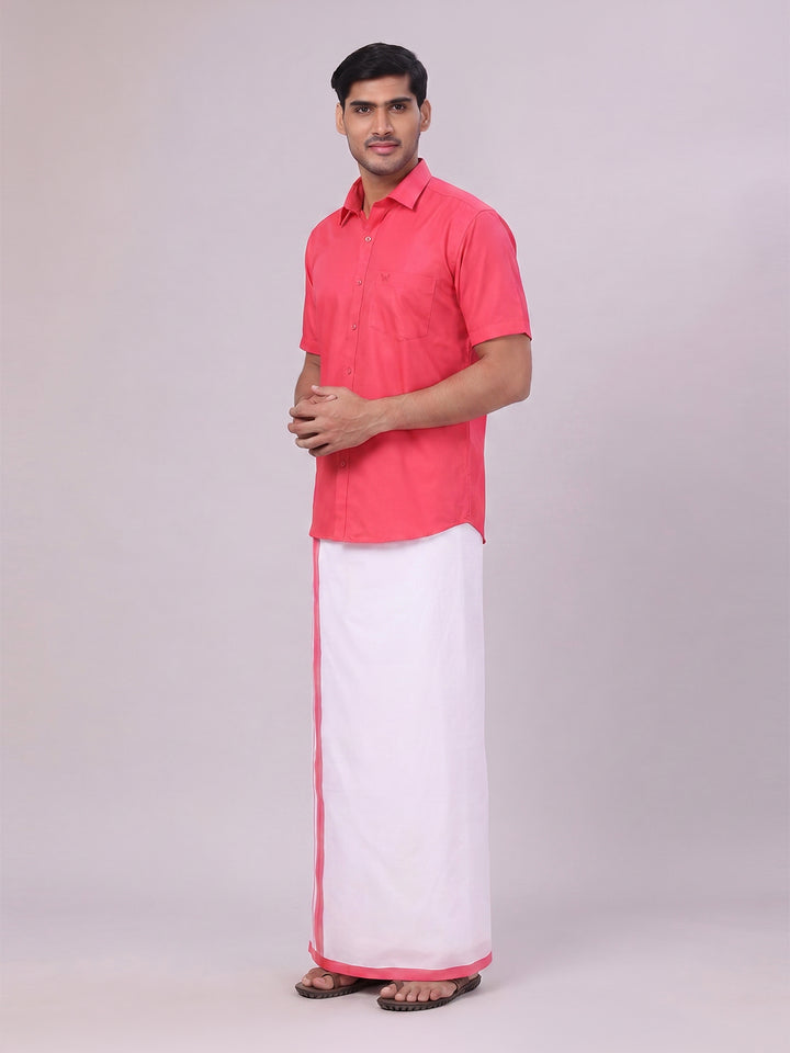 Mens Cotton Pink Matching Shirt and Dhoti Combo Luster