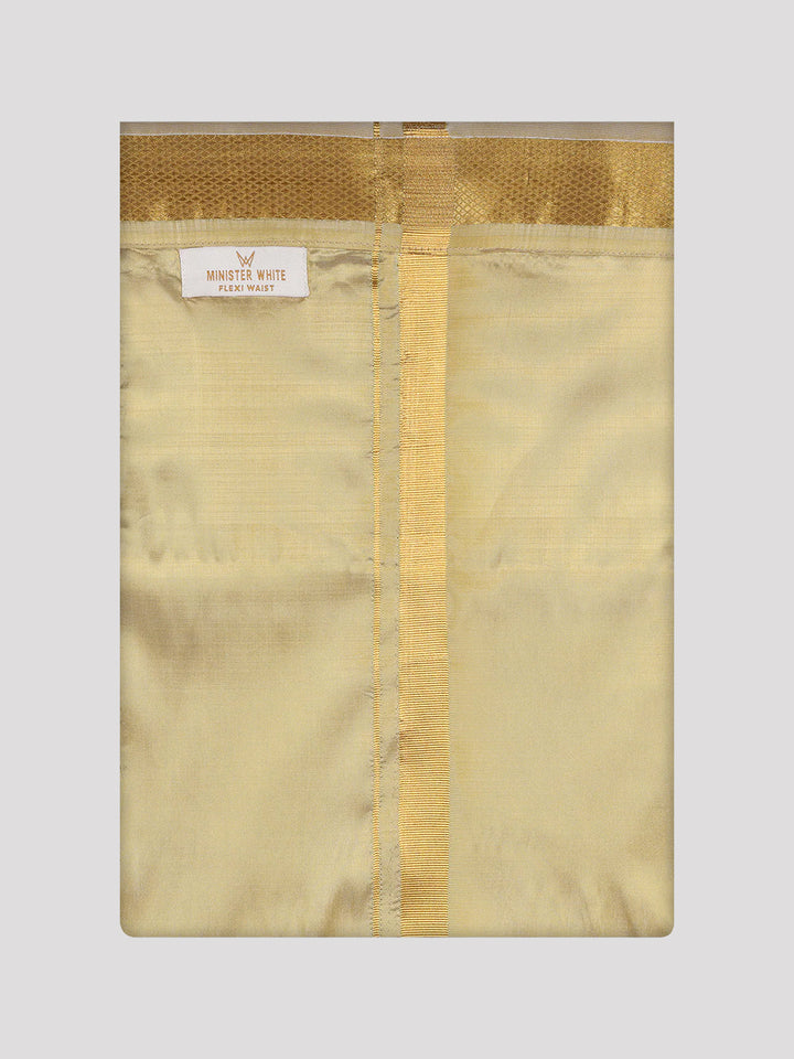 Mens Art Silk Mango Full Sleeves Shirt with Gold Jari Border Flexi Dhoti Combo Finesse