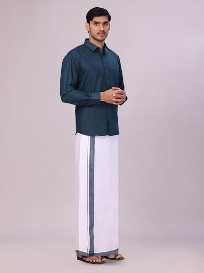 Mens Cotton Dark Green Matching Shirt and Dhoti Combo Luster