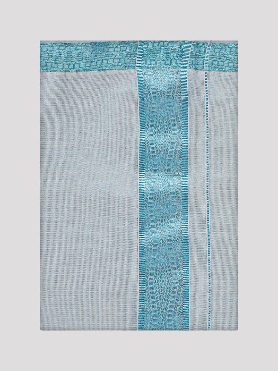 Men's Tissue Mint Blue Jacquard Fancy Border Dhoti Wedding Nios